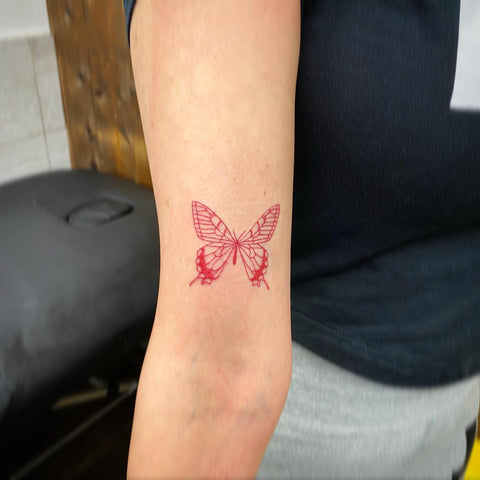 Carla Robles on Instagram Red butterfly outline for Brianna       circatattoo finelinetattoo finelines dainty instagood nyctattoo  tinytattoo