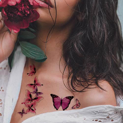 Purple Butterfly Flower Temporary Tattoos