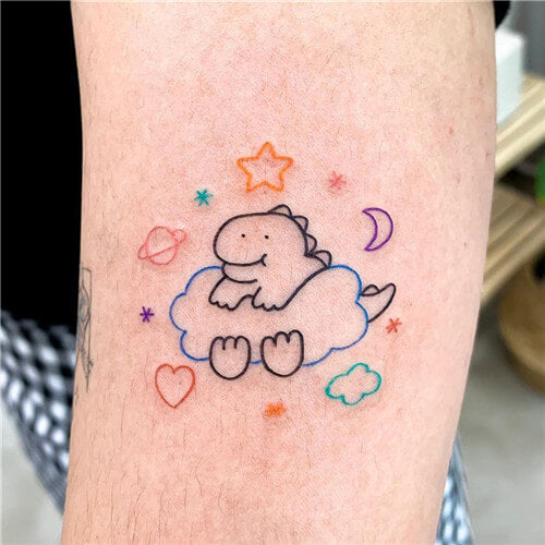 Tattoo uploaded by Clototattoos  Cute tRex  tattoodo clototattoos  cutetattoos kawaii colorfultattoos inkegirls cartoontattoos  Tattoodo