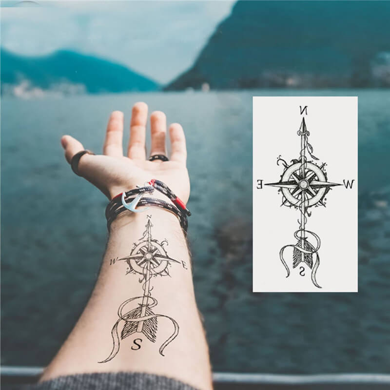 EREBEX 5pcs Temporary Tattoo Stickers Combo Of Compass Clock Navigation  Mix Designs For Men Girls Boys