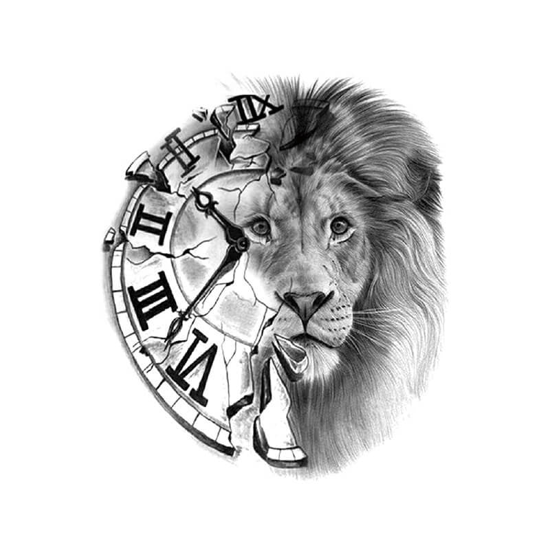 Lion and Clock Temporary Sleeve Tattoos  neartattoos