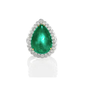 Pear Cut Green Emerald And Round Natural Earth Mined Diamond Engagenent Ring 7.75 Carats - HarryChadEnt.com