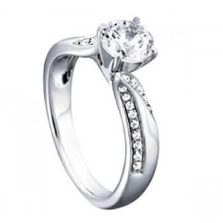 Solitaire Ring with Accents 1.25 Carats Round Diamonds Solid White Gold 14K Engagement Solitaire With Accents Ring