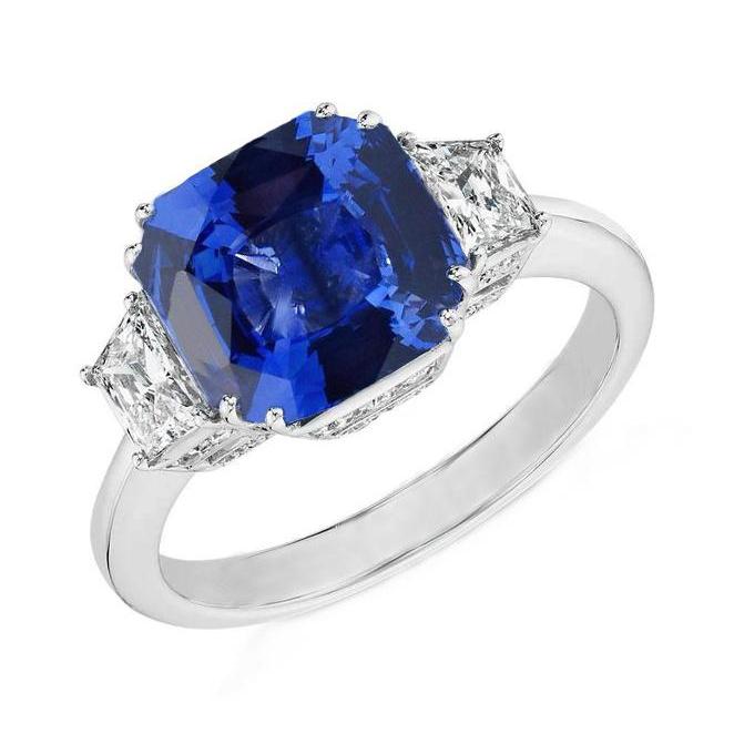 Sri Lankan Blue Sapphire Asscher Diamond 3 Stone Ring 2 0 Ct Wg 14k Harrychadent Com