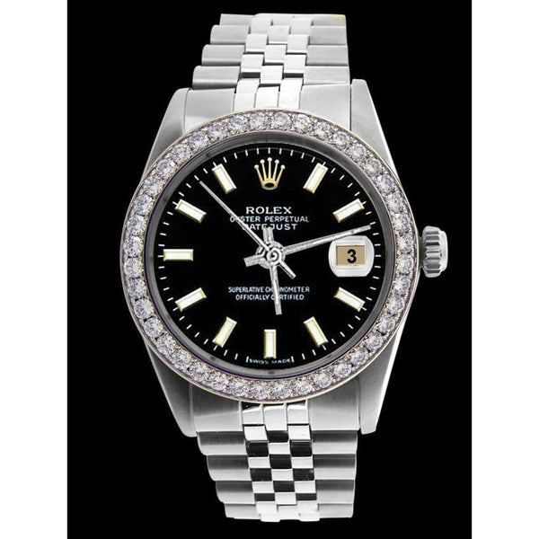 diamond-bezel-rolex-men-watch-black-stick-dial-ss-jubilee-bracelet ...