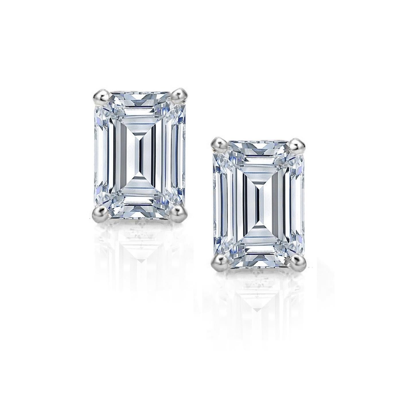 Emerald Cut Diamond Women Stud Earrings 