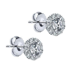 Halo Round Cut Sparkling  Diamonds Studs Earrings White Gold Halo Stud Earrings