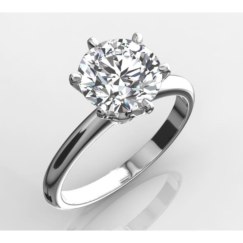 Six Prong Set 3 Ct Solitaire Round Diamond Engagement Ring White Gold