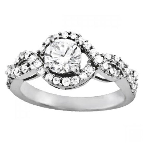 Solitaire With Accents Round Diamonds Ring 1.25 Carats White Gold 14K Solitaire Ring with Accents