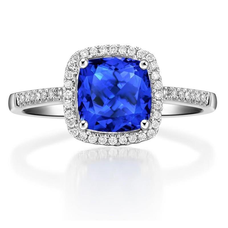 Sri Lanka Blue Sapphire Diamonds 3.30 Ct Ring White Gold 14K ...