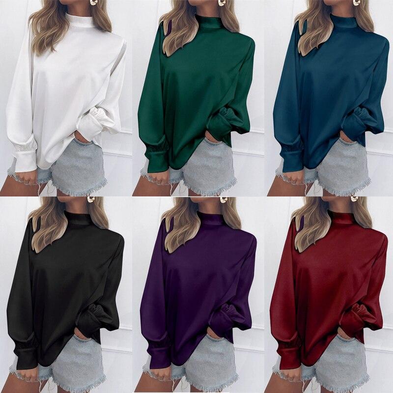 Women Blouses 2020 Fashion Long Puff Sleeve Blouse Shirt Solid Elegant White Office Lady Shirt Casual Tops Blusas Chemise Femme
