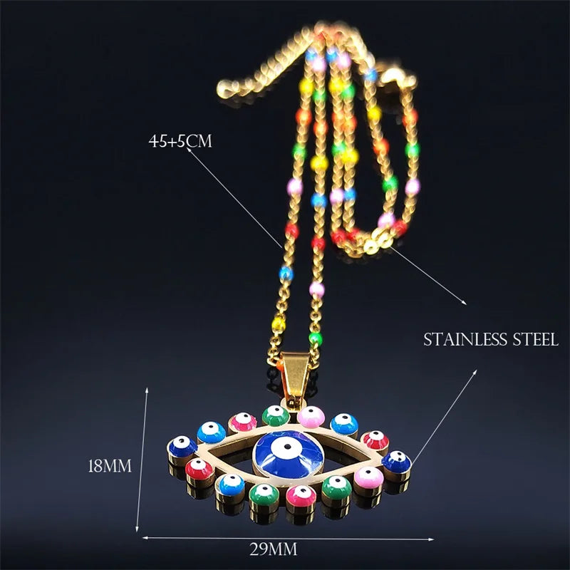 Natural Stone Stainless Steel Eye Necklaces Women Turkey Eyes Gold Color Charm Necklace