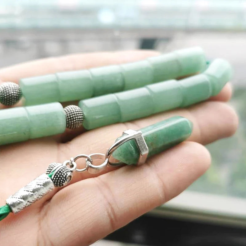 Natural green jades stone muslim bracelet Misbaha islamic gift stone tassels 33 prayer beads