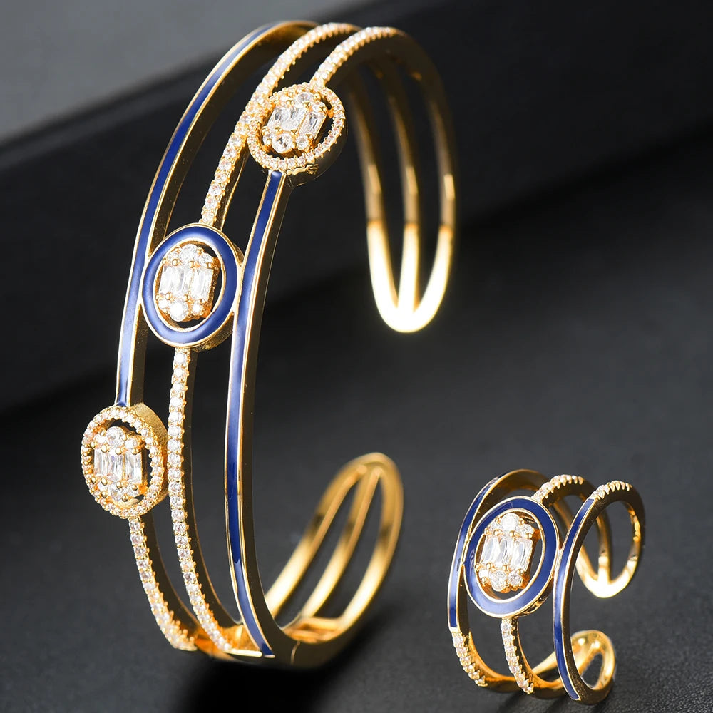 Original Design Bohemia Fine Cute 2 PCS Open Bangle Ring Jewelry Set for Women