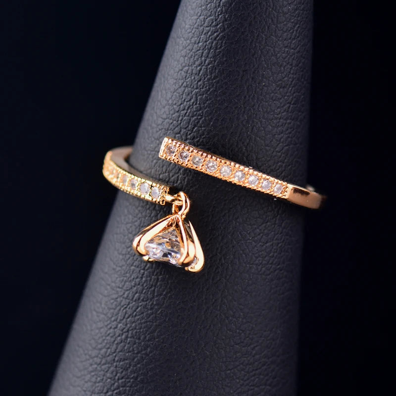 Korean Fashion Ring Adjustable Size Cubic Zircon Crystal Pendant Finger Rings For Women