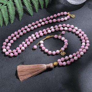 108 8mm Kunzite Beaded Knotted Japamala Necklace Meditation Yoga Spirit Jewelry Bracelet Set - Gofaer  Finds store!