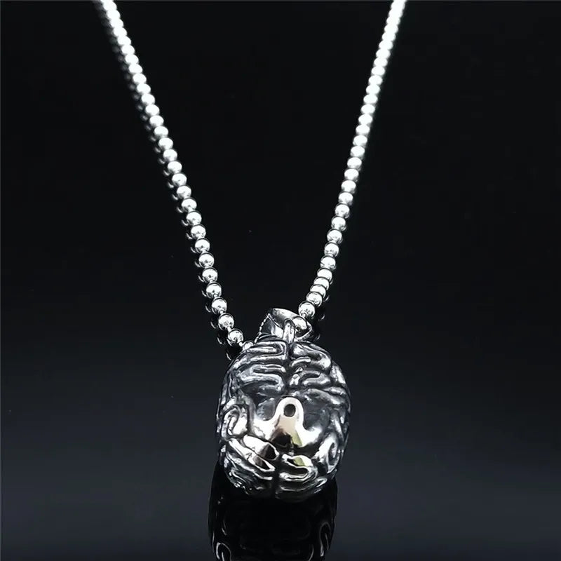 Vintage Goth Brain Stainless Steel Long Charm Necklaces for Women/Men