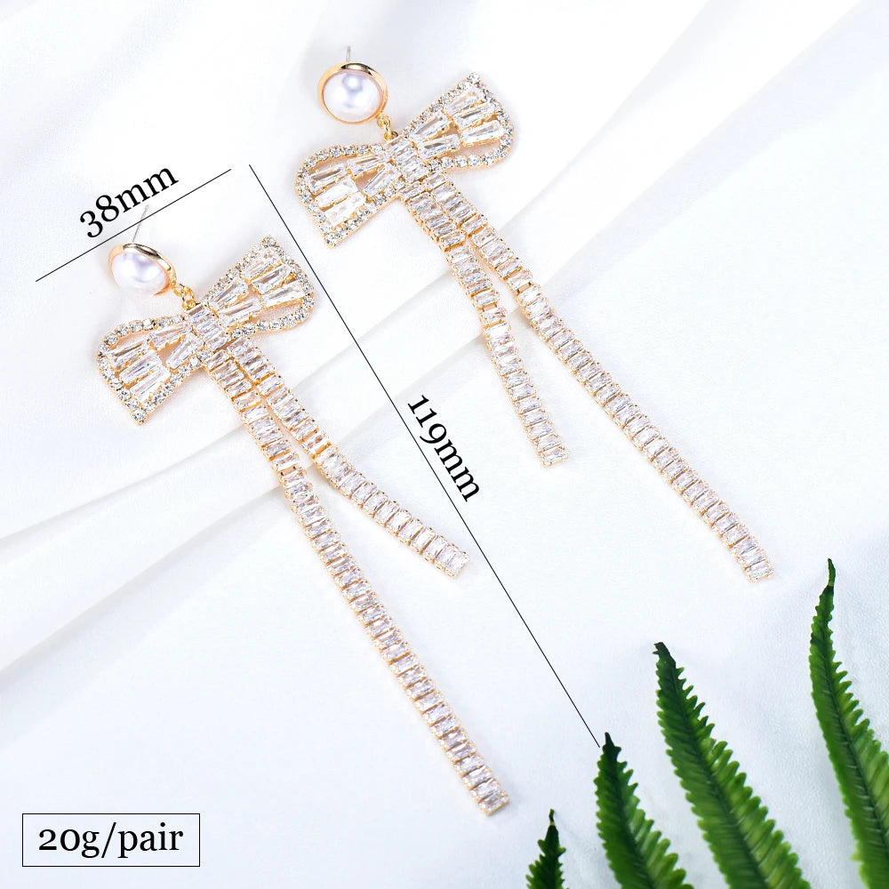 Luxury Trendy Charm Long Bowknot Pendant Earrings