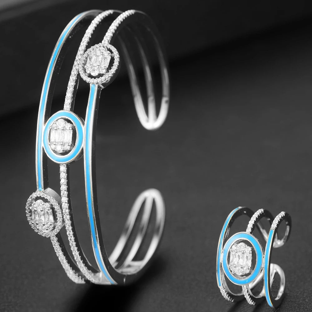 Original Design Bohemia Fine Cute 2 PCS Open Bangle Ring Jewelry Set for Women