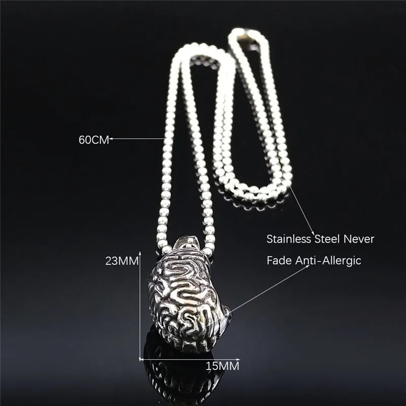 Vintage Goth Brain Stainless Steel Long Charm Necklaces for Women/Men