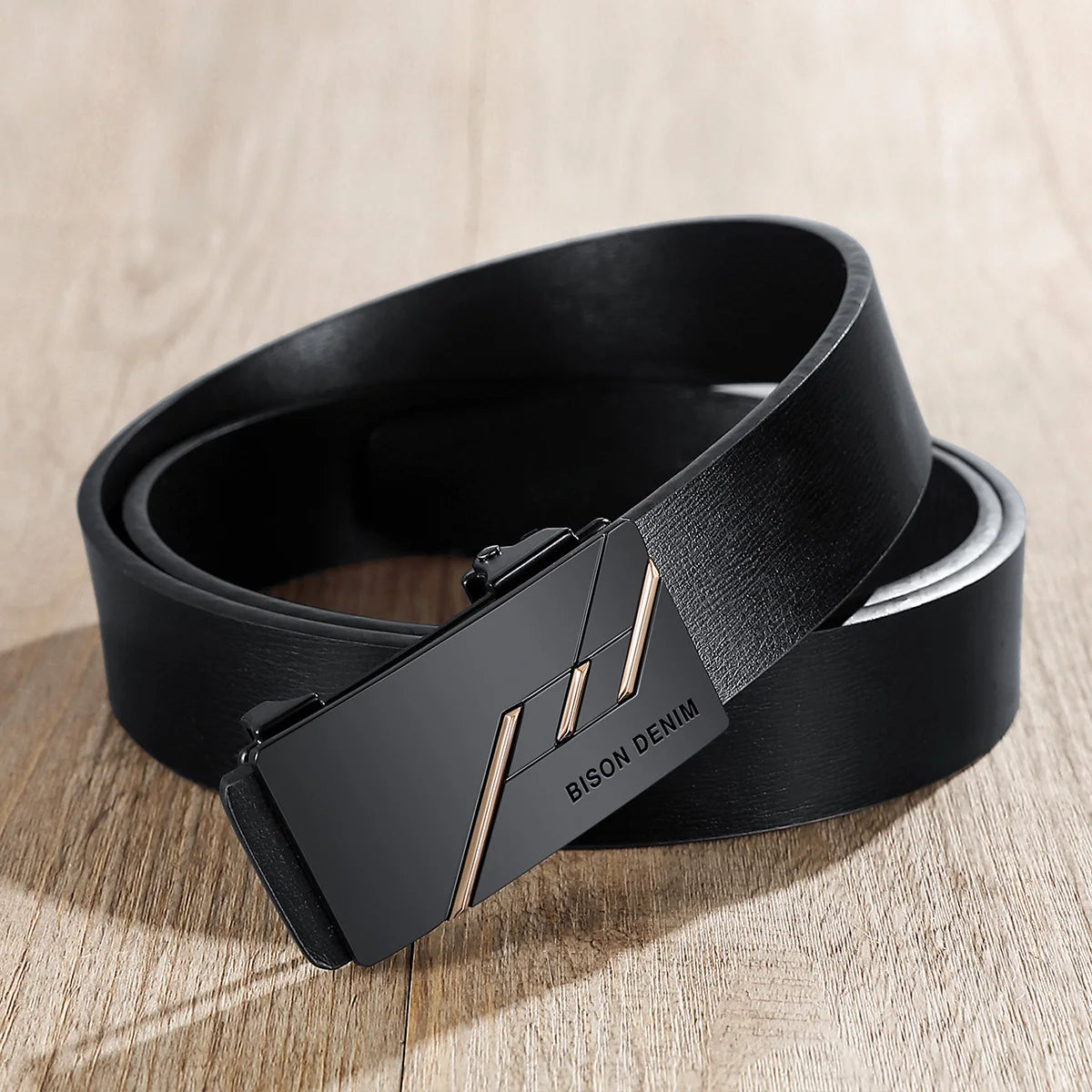 Genuine Leather Belt Men Black Automatic Buckle Belt