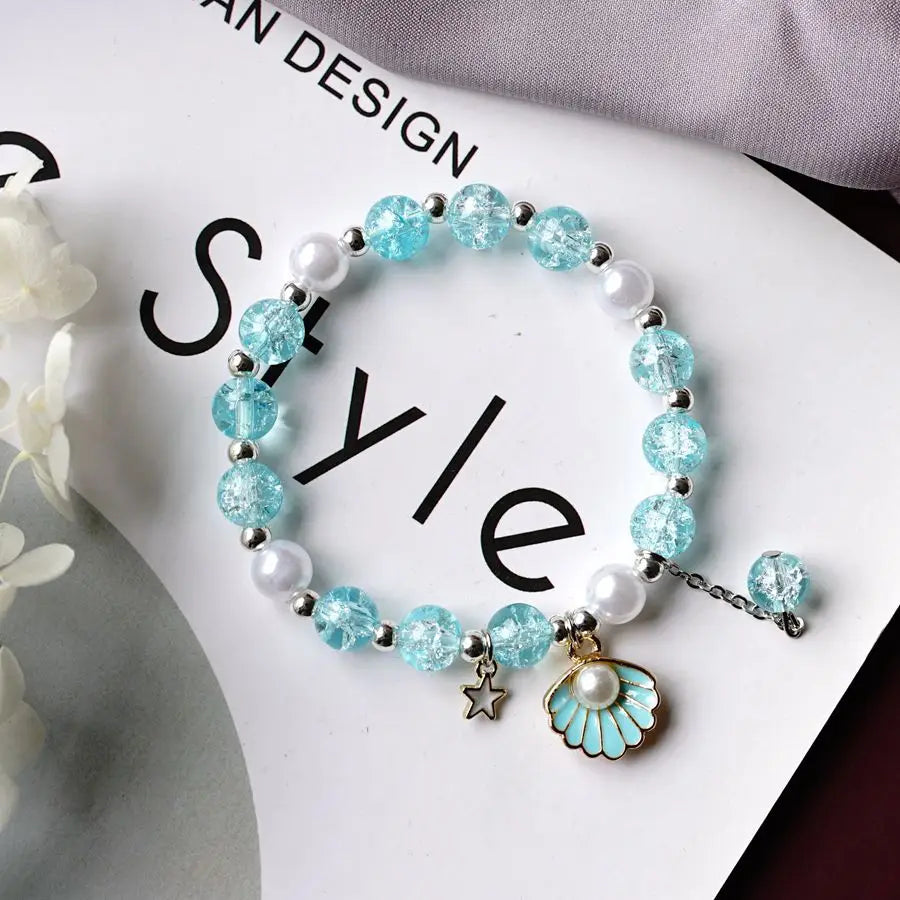 Popcorn Starfish Bracelet With Crystal Pearl Conch Girlfriends Glass Jewelry