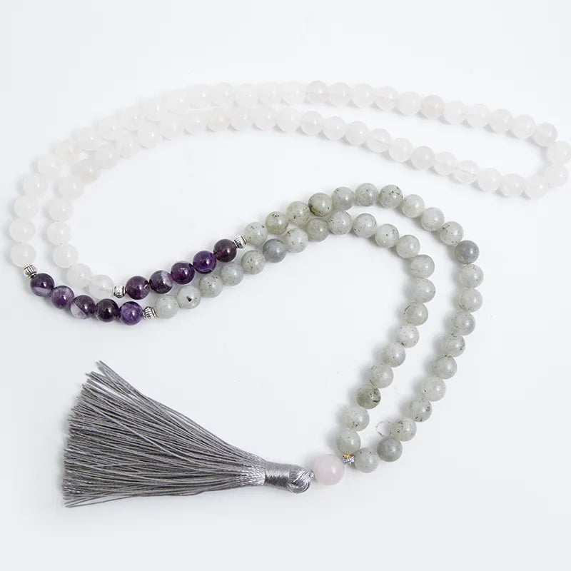 8mm Natural White Jade Labradorite Amethyst Necklace Bracelet 108 Japa Mala Jewelry Sets