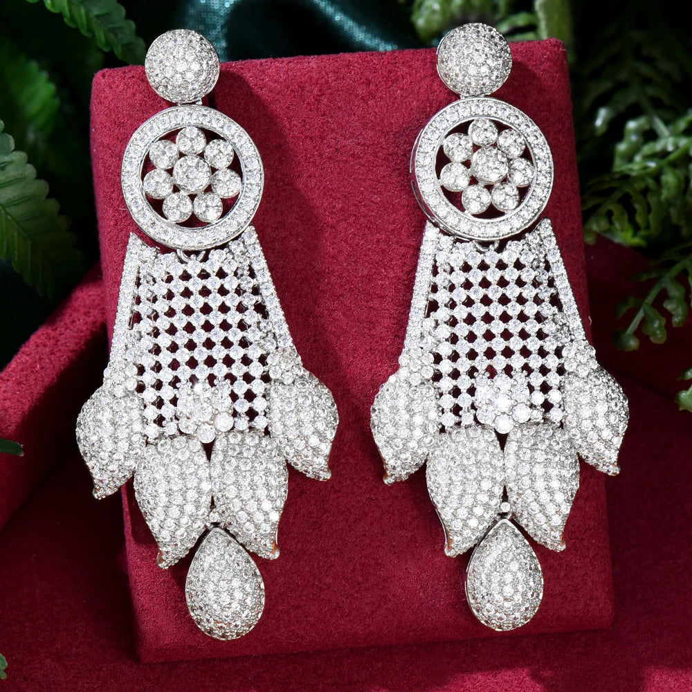 Luxury Dangle Earring For Women Wedding Cubic Zirconia CZ DUBAI Bridal Earring