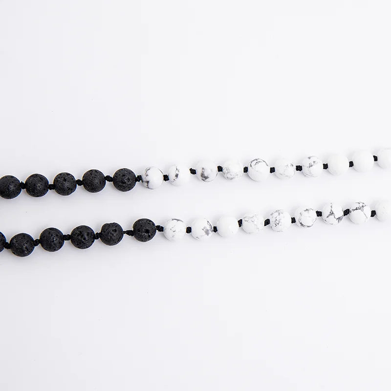 8mm Natural Stone 108 Mala Rosary Necklace Howlite Black Lava Stone Beaded