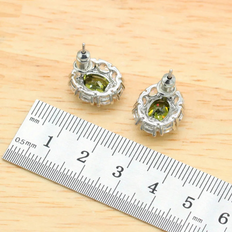 Green Zirconia Dubai Jewelry Sets For Women Bracelet Stud Earrings Necklace Pendant Open Ring Birthday Gift