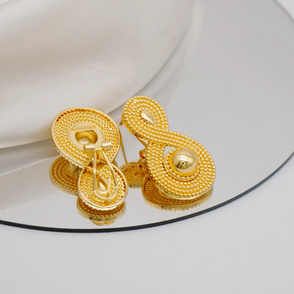 Luxury Dubai Gold Color Jewelry Sets Unique  Necklace Bracelet Earring Sets