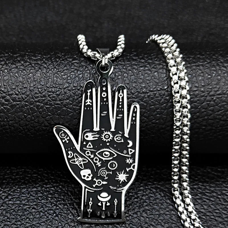 Witchcraft Divination Hand Eye Stainless Steel Necklace Men/Women Silver Color Wicca Necklaces