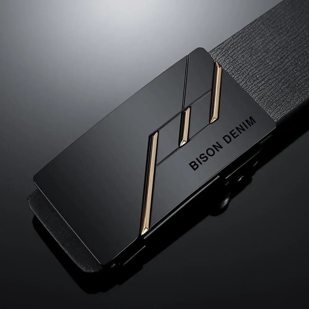 Genuine Leather Belt Men Black Automatic Buckle Belt
