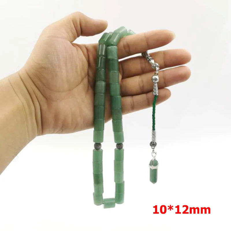 Natural green jades stone muslim bracelet Misbaha islamic gift stone tassels 33 prayer beads