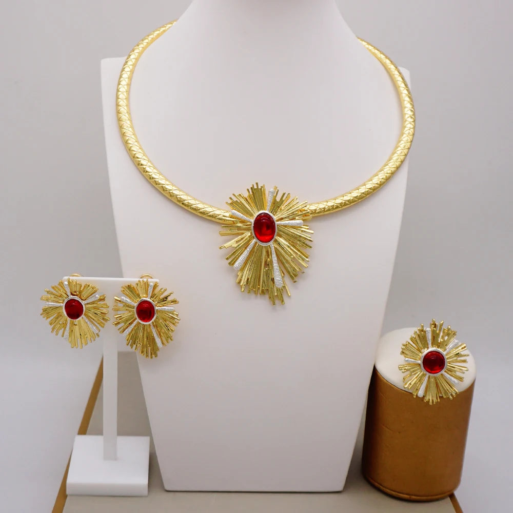 Brazilian Gold Color Flower Jewelry Dubai Jewelry Set For Women - Image 4