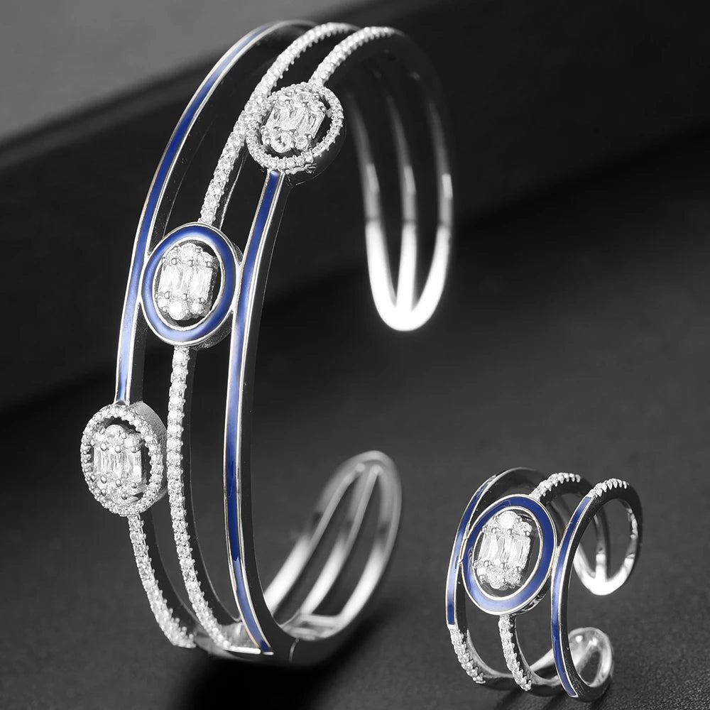Original Design Bohemia Fine Cute 2 PCS Open Bangle Ring Jewelry Set for Women