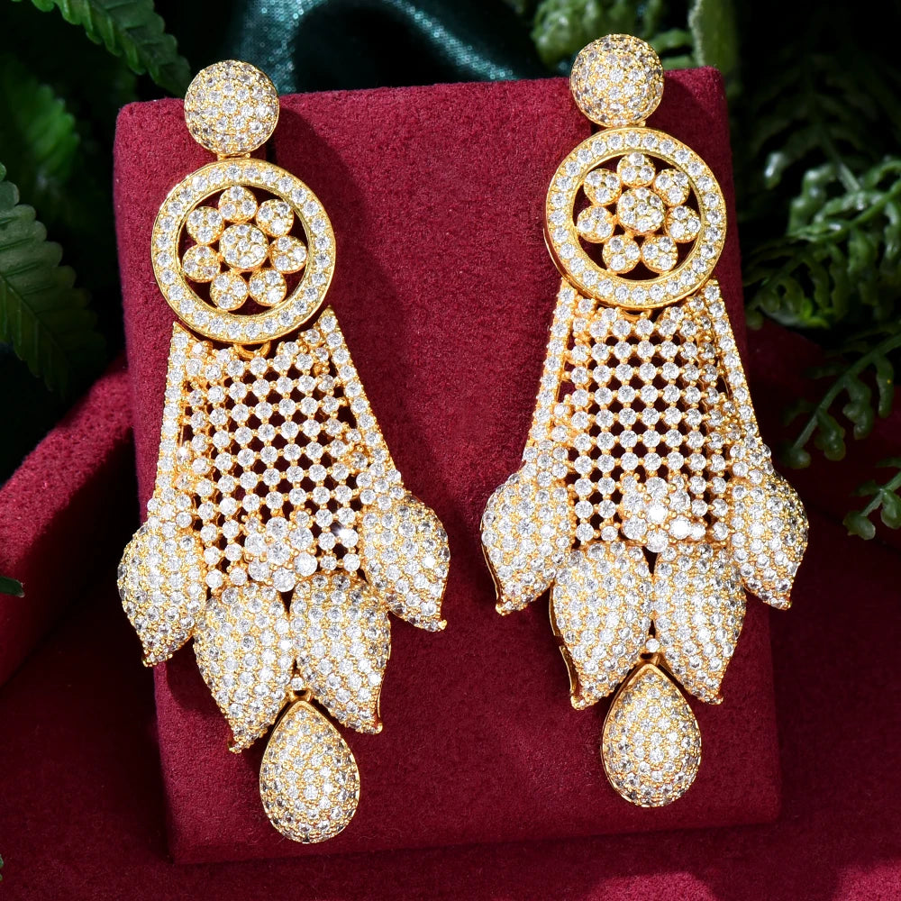  Luxury Dangle Earring For Women Wedding Cubic Zirconia CZ DUBAI Bridal Earring