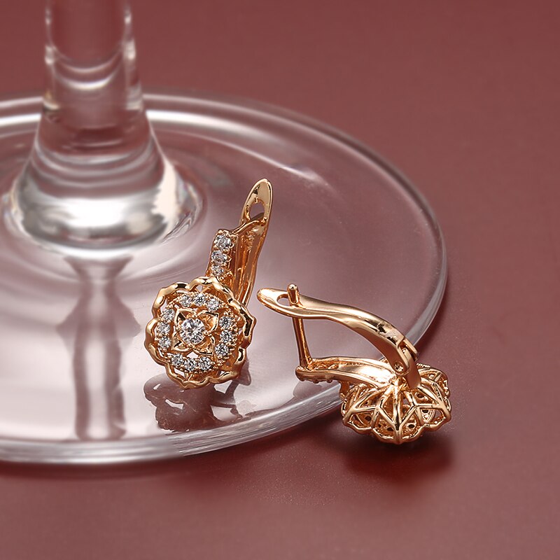 Hot Sale 585 Rose Gold Zircon Earrings