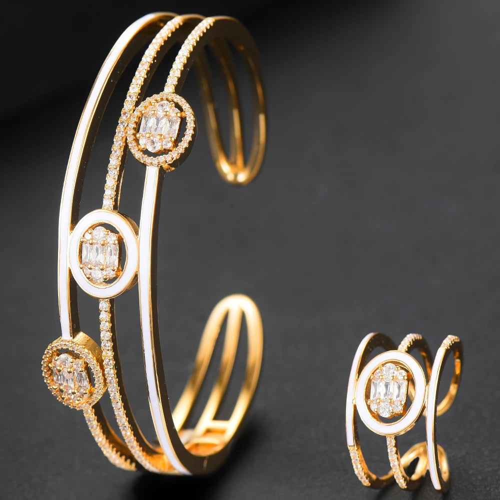 Original Design Bohemia Fine Cute 2 PCS Open Bangle Ring Jewelry Set for Women