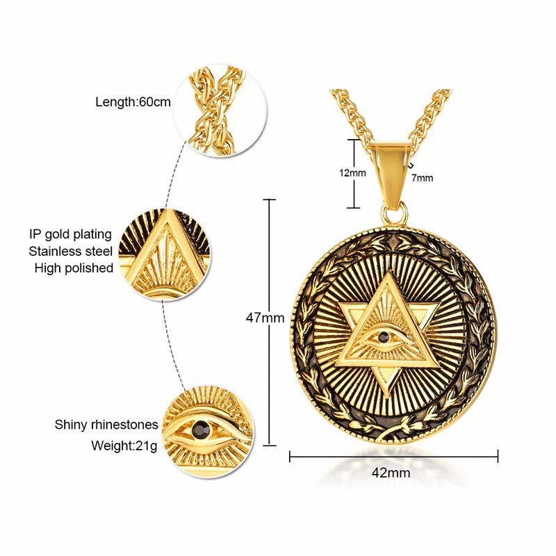 Men's Eye of Providence Pendant Star of David Stainless Steel Wicca Amulet Talisman Necklace