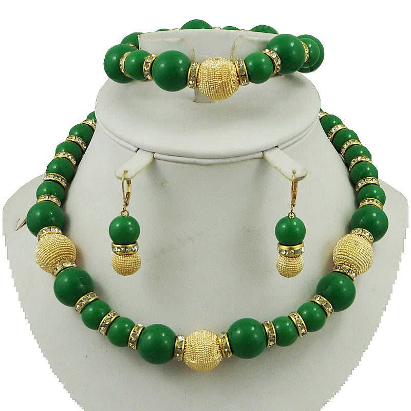 African Dubai Bead Big  Necklace Bride Wedding Jewelry  Sets For Women