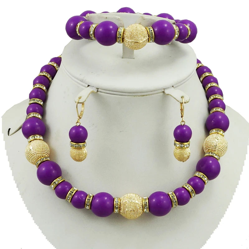 African Dubai Bead Big  Necklace Bride Wedding Jewelry  Sets For Women