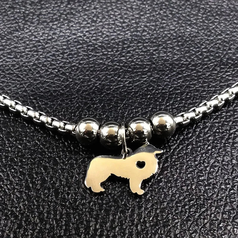 Border Collie Dog Stainless Steel Charm Bracelet for Women Silver Color Dog Bracelet