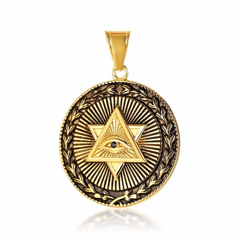 Men's Eye of Providence Pendant Star of David Stainless Steel Wicca Amulet Talisman Necklace