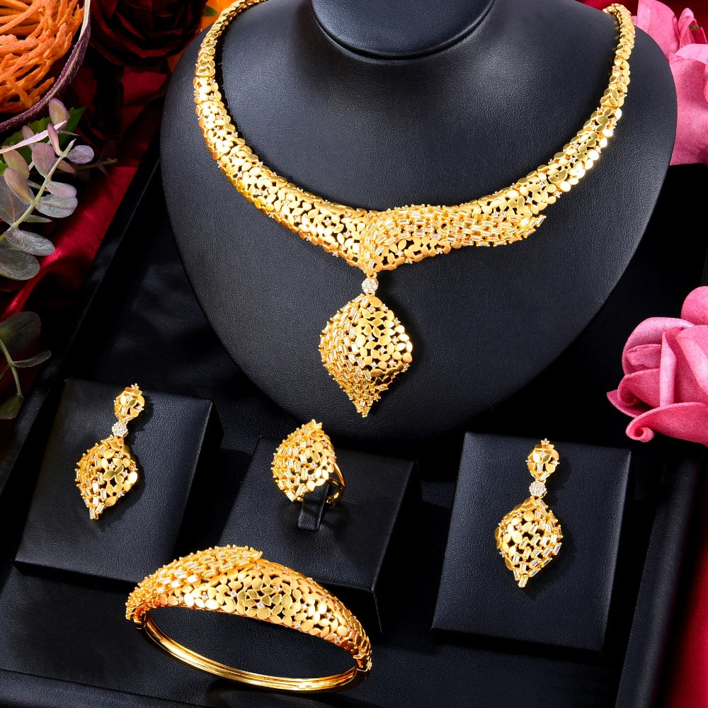 Luxury Original Jewelry Sets Earrings Necklace Bangle Ring 4PCS For Women