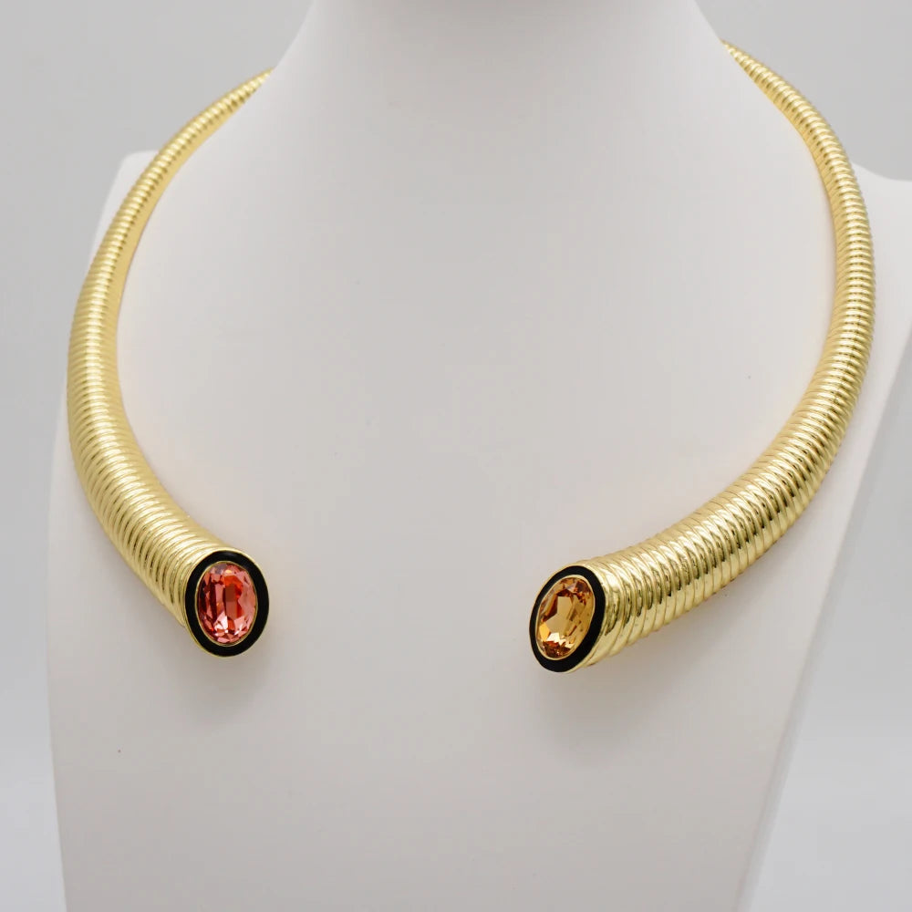 Fine Crystal Necklace Earrings Jewelry Sets Gold Color Collars