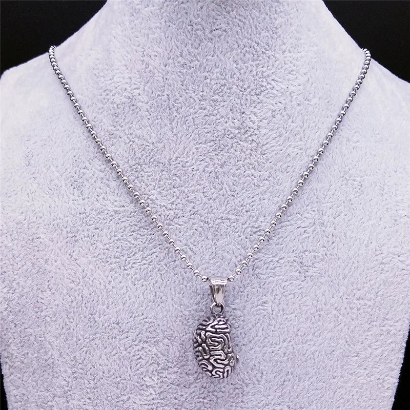 Vintage Goth Brain Stainless Steel Long Charm Necklaces for Women/Men