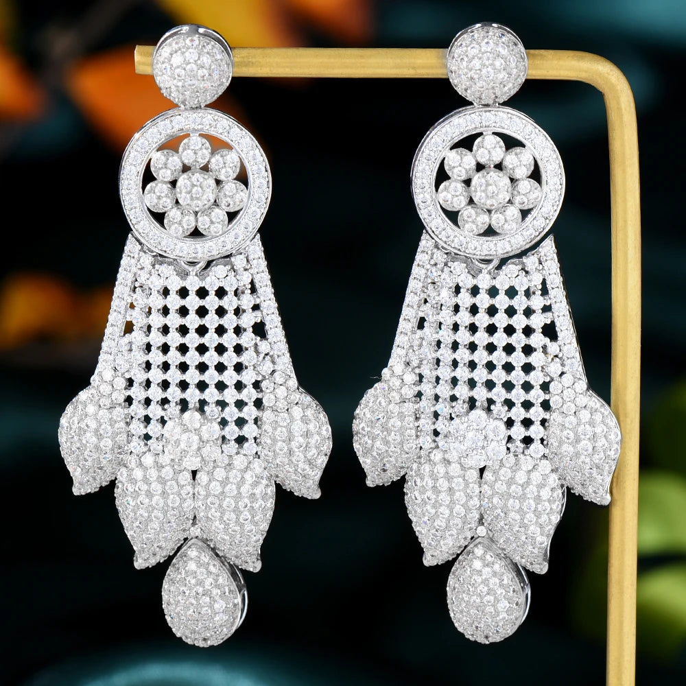 Luxury Dangle Earring For Women Wedding Cubic Zirconia CZ DUBAI Bridal Earring