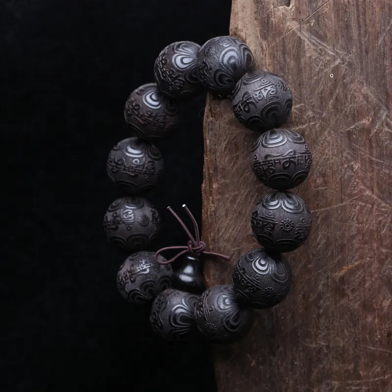 Buddhist Beaded Bracelet Ebony Feng Shui Buddhist Zen Amulet 20 MM Beaded Necklace Bracelet