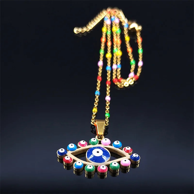 Natural Stone Stainless Steel Eye Necklaces Women Turkey Eyes Gold Color Charm Necklace